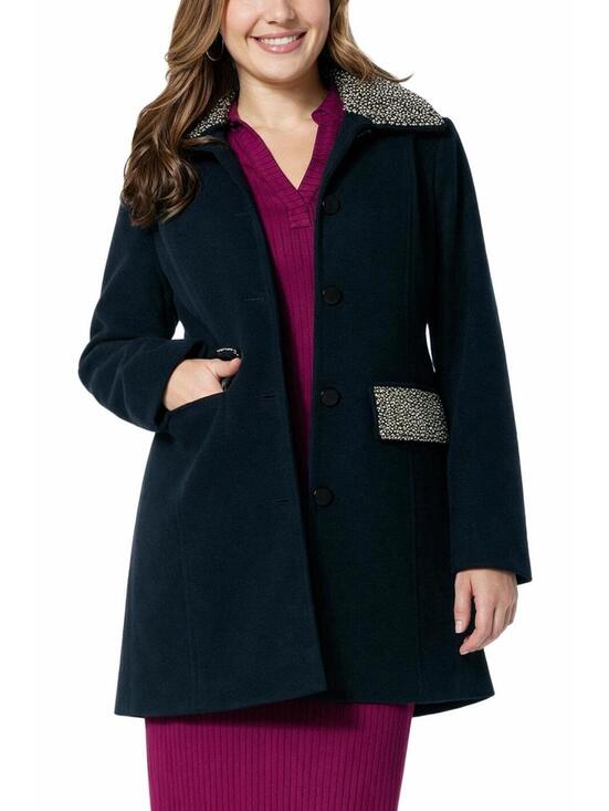 Colleen Lopez Jackets & Blazers - NWT Colleen Lopez Womens Faux Wool Coat Black Removable Collar Size Small